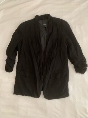 SIMPLY VERA VERA WANG Black Open Front Ruched Sleeve Blazer Jacket Size M